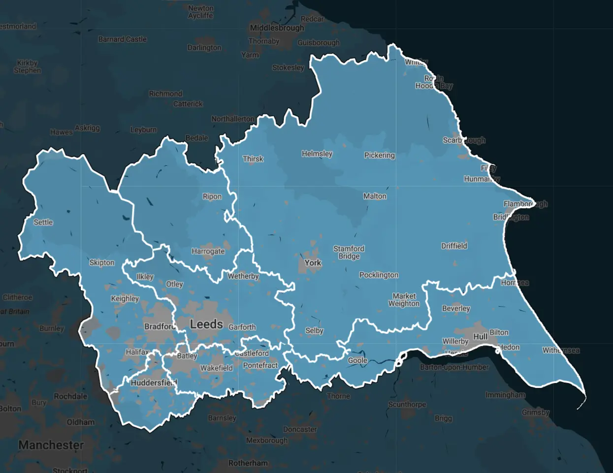 Yorkshire and Humber coverage map